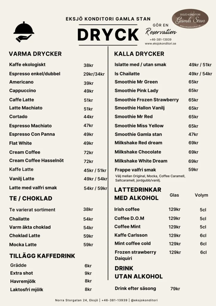 dryckesmeny lask juice alkohol eksjo konditori gamla stan
