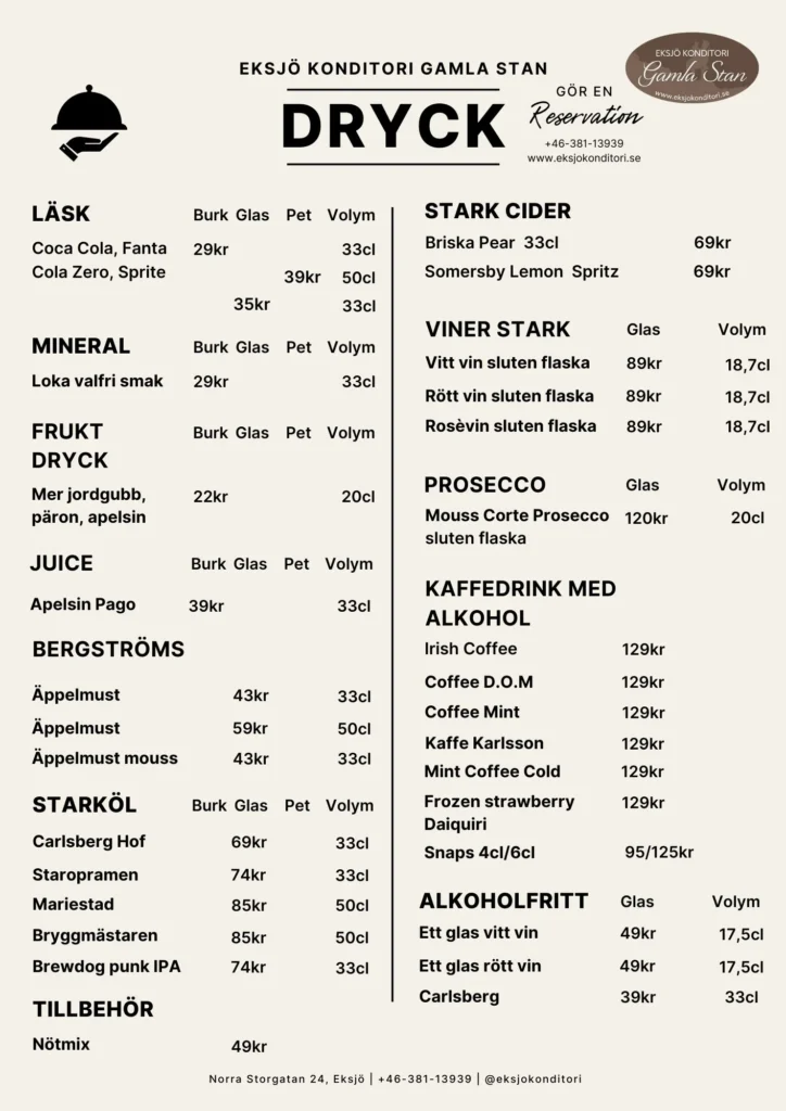 dryckesmeny lask juice lattol eksjo konditori gamla stan
